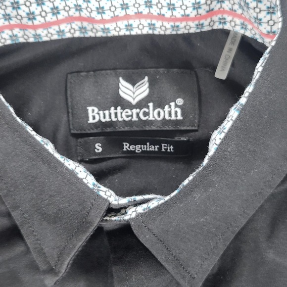 Buttercloth Shirt Mens Small Black Moon In Black Short Sleeve Button Up Casual - Picture 9 of 15
